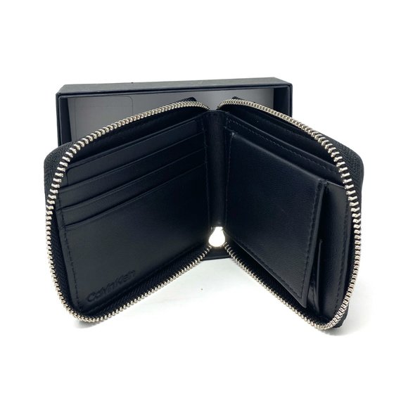 😳SALE😳 Calvin Klein Iconic Men's Wallet Black Zip Leather 4711 0158 010 - Picture 3 of 6